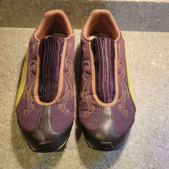 Puma Speedcat Brown and Yellow Scroll Slip on Sneakers Driving Shoes Women's 7.5 - Picture 3 of 9